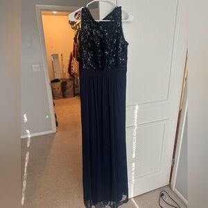 Adrianna Papell Size 12 Navy Formal Dress with Beaded Bodice